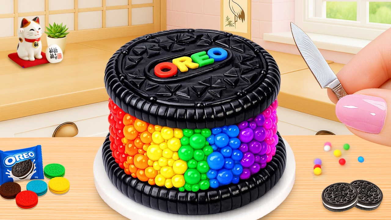 Mini Rainbow OREO Chocolate Cake 🍫🌈 レインボーオレオサンドイッチケーキのデコレーションアイデア 💖 Tiny Joy Japan