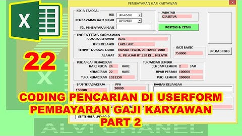 22 Aplikasi Slip Gaji VBA Excel - Coding Pencarian di Userform Pembayaran Gaji Karyawan Part 2