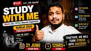 3-Day's Left ⏰| 12Hrs+ Live Study With Me 🧑🏫| Re-Neet 2026 | NEET/JEE/BOARDS | #Pomodoro#live#study
