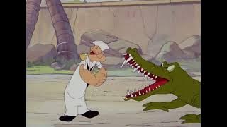 Popeye napping with a Crocodile (Popeye the Sailor Man - 'Pitchin' Woo at the Zoo')