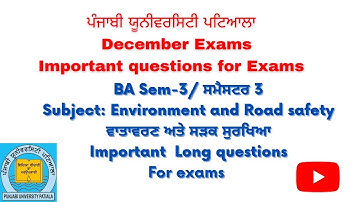 PUP BA Sem3 Environment & Road Safety important questions for exams. PUP, PU Environment road safety