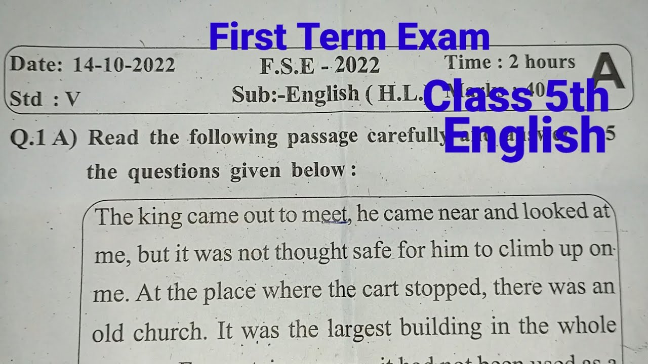 First Term Exam Class 5th English Question Paper YouTube First Term Exam Class 5th English Question Paper YouTube