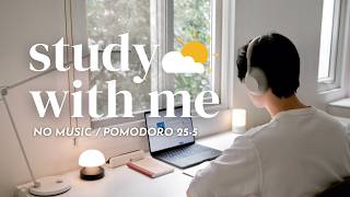 ⛅️ 2-HOUR STUDY WITH ME | Sunny Morning, No Music | Pomodoro 25/5 screenshot 1