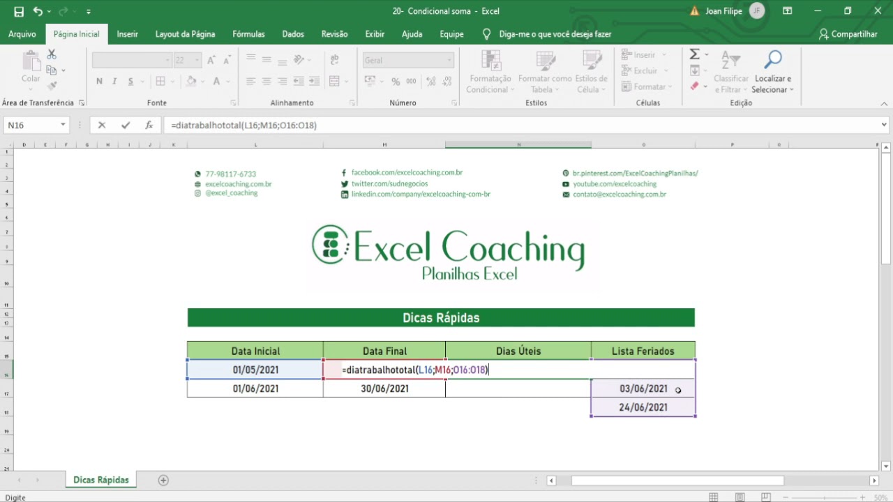 Como Calcular Os Dias teis Do M s No Excel Dicas R pidas YouTube