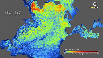 Hourly mixed-layer depth in eNATL60 simulation with tidal motion