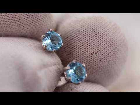 EliteGold - Повседневные серьги - пусеты в белом золоте с топазами на закрутках