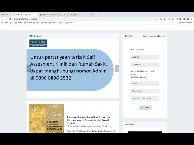 Tutorial Registasi, Pelaporan Bulanan, dan Self Assesment SIMONA Apotek class=