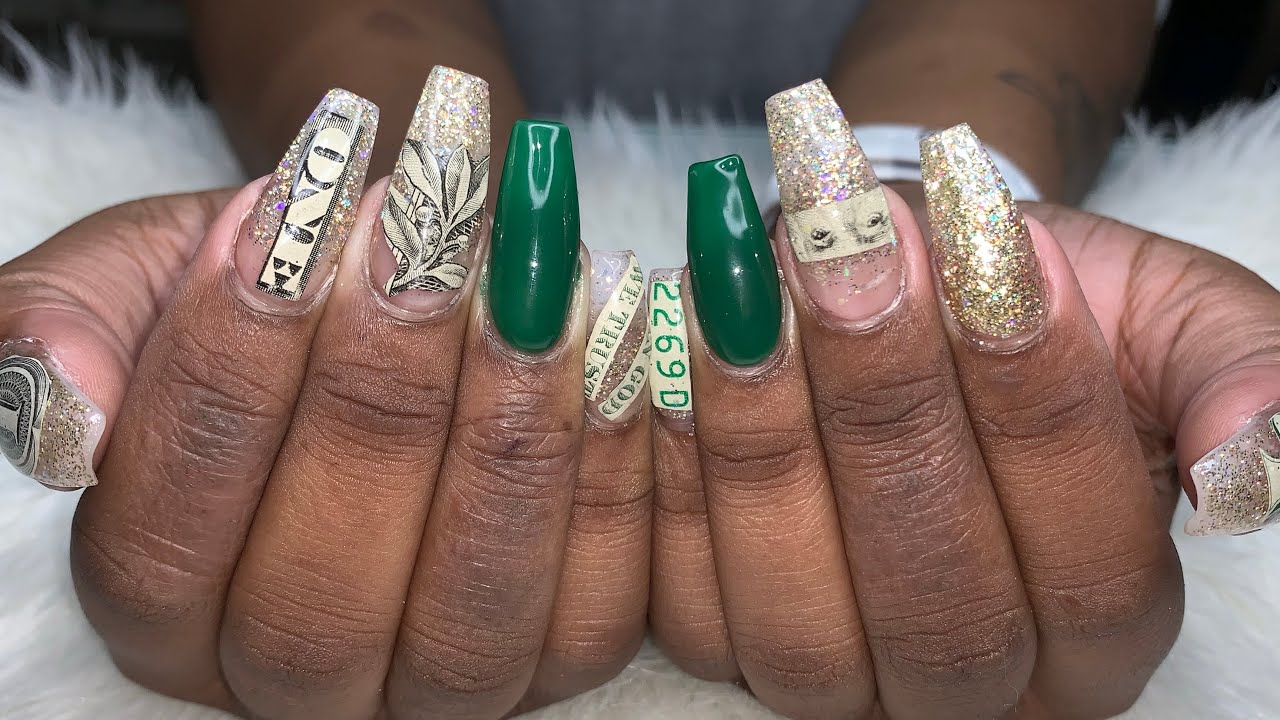 Money Green Acrylic Nails - wide 5