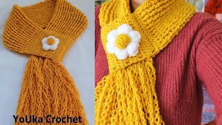 كروشيه سكارف بشكل جديد وأنيق جدا/How to crochet easy daisy scarf#يوكا_كروشيه /كوفيه بناتي كروشيه