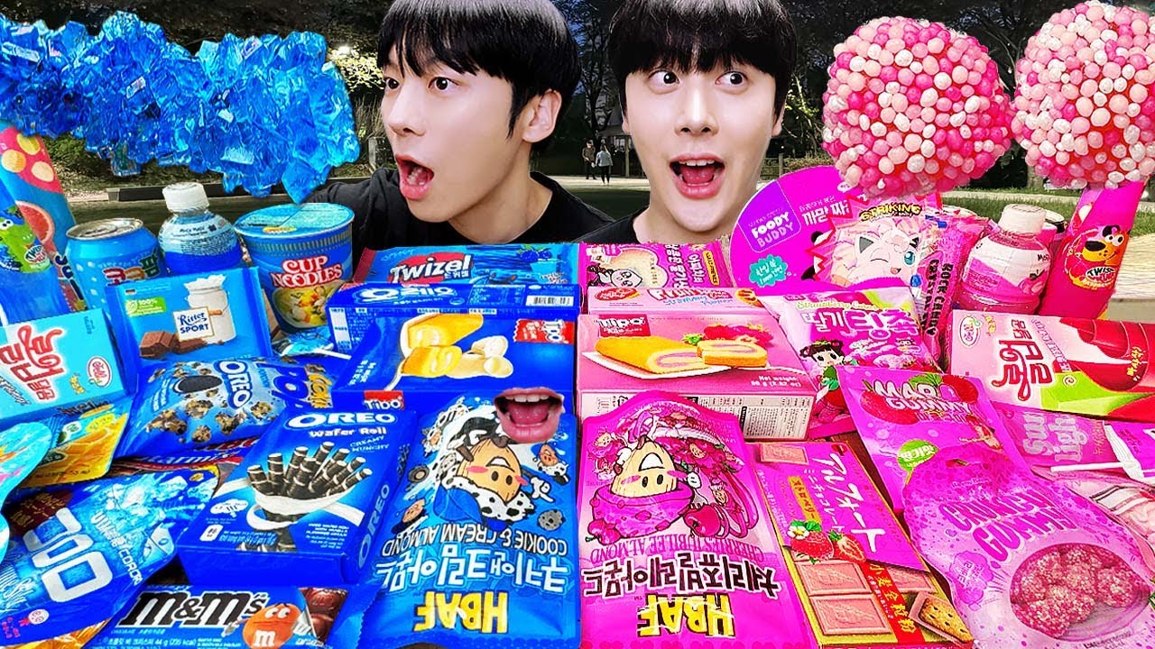 АСМР МУКБАНГ розовая еда против синей! желе, конфеты, десерты(лапша, шоколад) круглосуточный магазин