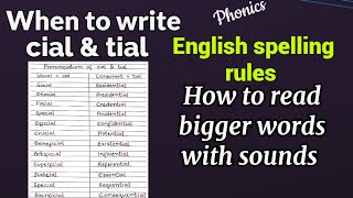 Pronunciation of cial and tial. spelling rules for cial and tial.