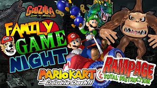 Family Game Night: RAMPAGE, Godzilla: Destroy All Monsters, and Mario Kart Double Dash!!