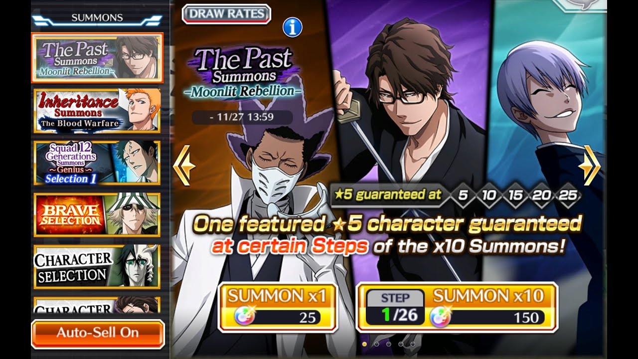 Bleach Brave Souls - Aizen, Gin, Kaname (The Past Summons: Moonlit Rebellion)