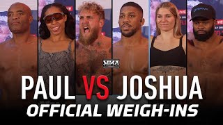 Paul Vs Joshua Official Weigh-In Anthony Joshua Weighs In Almost 30 Pounds More Than Jake Paul
