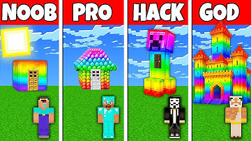 Minecraft Battle: NOOB vs PRO vs HACKER vs GOD! RAINBOW SPECTRITE HOUSE BUILD CHALLENGE in Minecraft