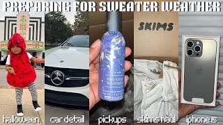 PREPARING FOR SWEATER WEATHER❄️ iphone 15 unboxing + skims try on haul + closet cleanout + halloween