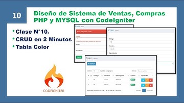 CRUD en 2 minutos CODEIGNITER- Sistema de Ventas (ADD, DEL, UPDATE, SELECT TABLA COLOR-CLASE 10)