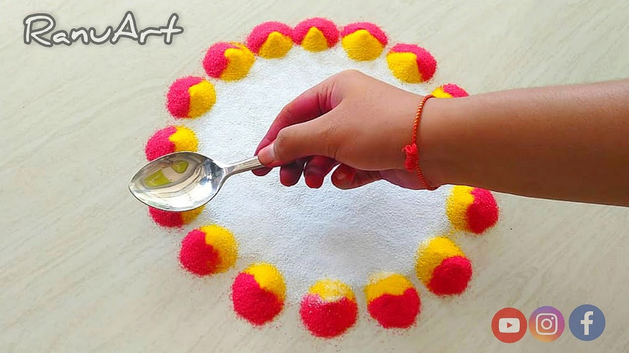 Easiest Rangoli For Beginners/Simple Rangoli Using Only 3 Colors ...