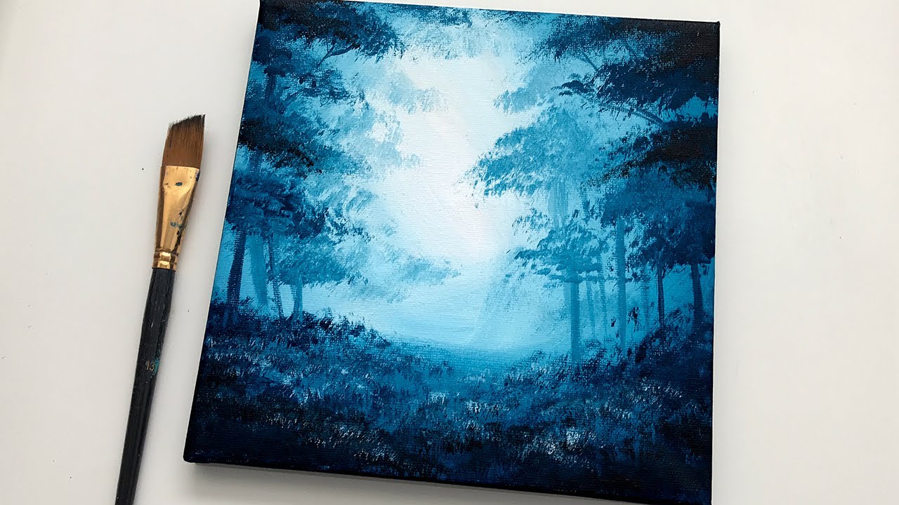 Acrylic Painting For Beginners Easy  Simple Forest Acrylic Painting on  Canvas 