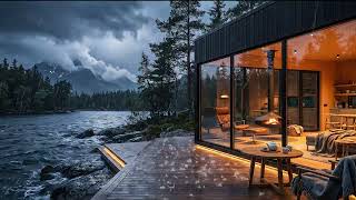 Cozy Chalet by the Lake with Soft Rain Sounds | 3 Hours Relaxing Rain Ambience screenshot 3