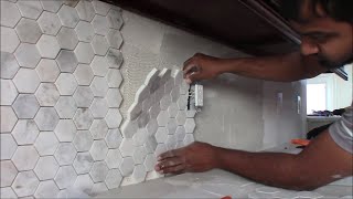 How to Install Backsplash In Kitchen    (3 inch Hexagon Mosaic Tile)