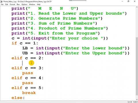 Menu driven program on Prime Nos. - 1 Part 3 of 4