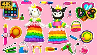 [❤️claydiy❤️] Clay Miniature Makeup Set, Rainbow Dress | Kuromi and Hello Kitty 💰Poor vs Rich⭐️