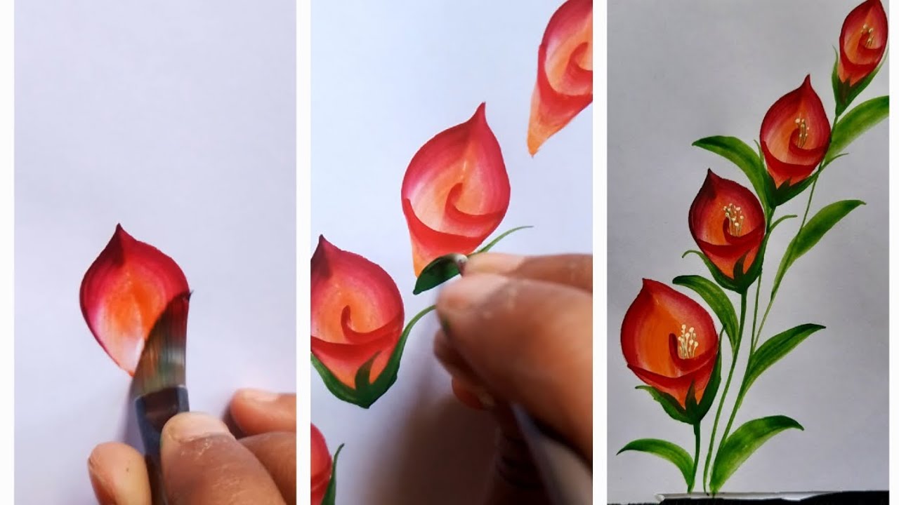Amazing red flower painting//easy tutorial for beginners I #watercolor #painting 