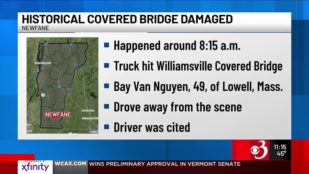 Truck driver cited after hitting historical covered bridge - YouTube