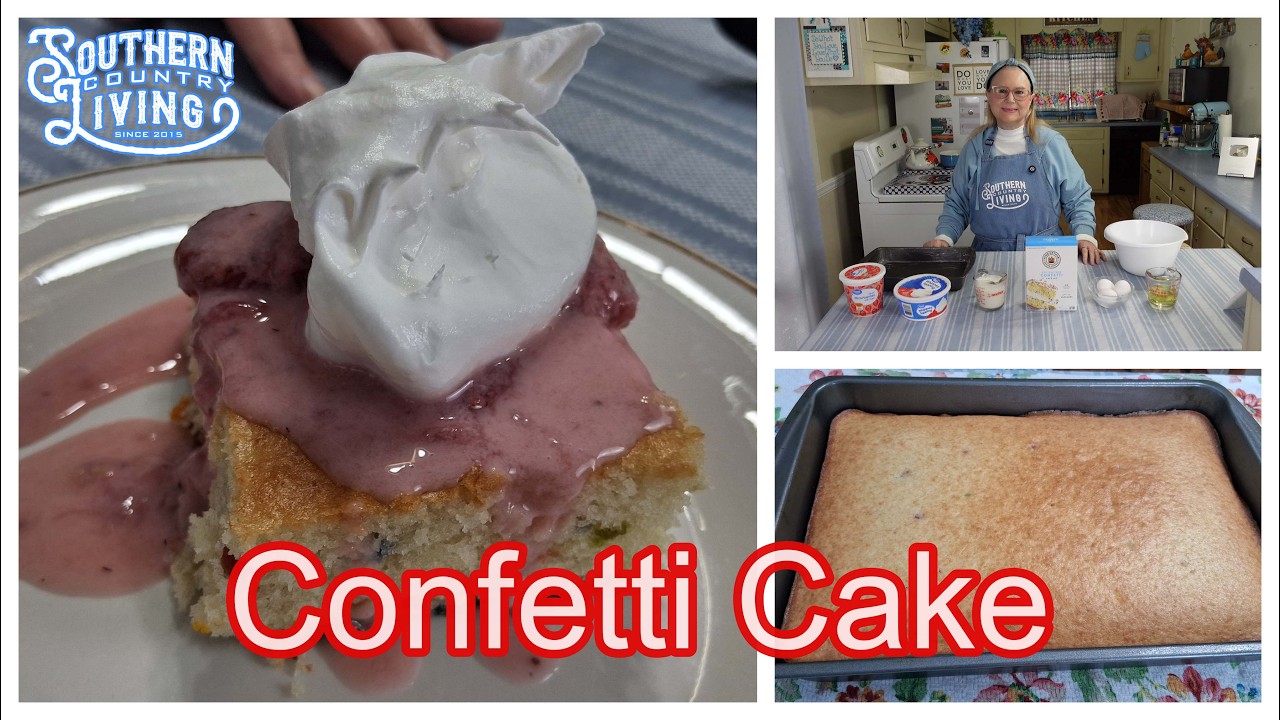 Confetti Cake  with Strawberries and Cream Topping