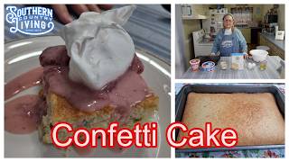 Confetti Cake  with Strawberries and Cream Topping