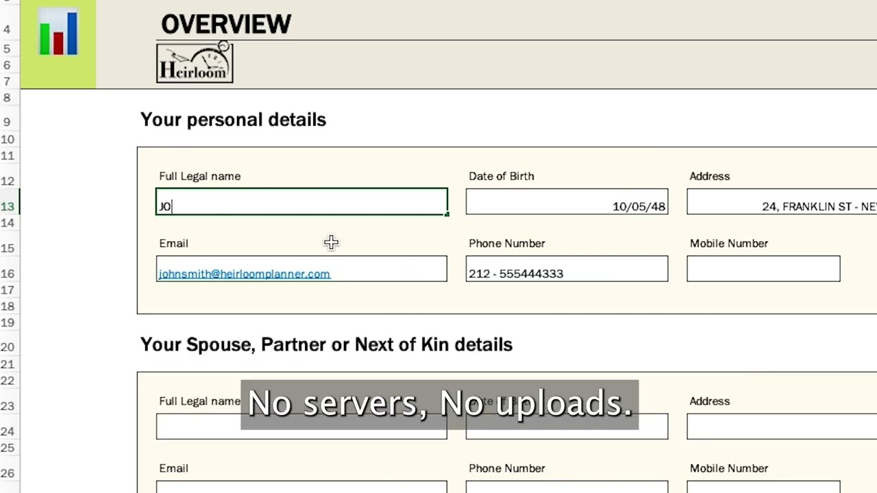 Heirloom Planner Spreadsheet