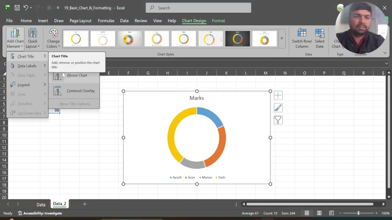 Excel Tutorial | How to Create Pie Chart & Dount Chart  in Excel With Formatting