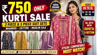 ₹750 Kurti Sale 🔥 Branded 2 Piece & 3 Piece Suit Sets | Silk Kurtis | All Sizes Available screenshot 5
