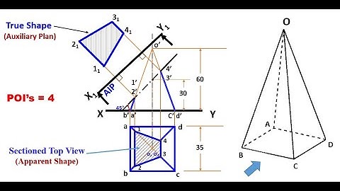 Engineering Graphics Lecture 013H Section of Solids VIII (Section of Square Pyramid by an AIP)