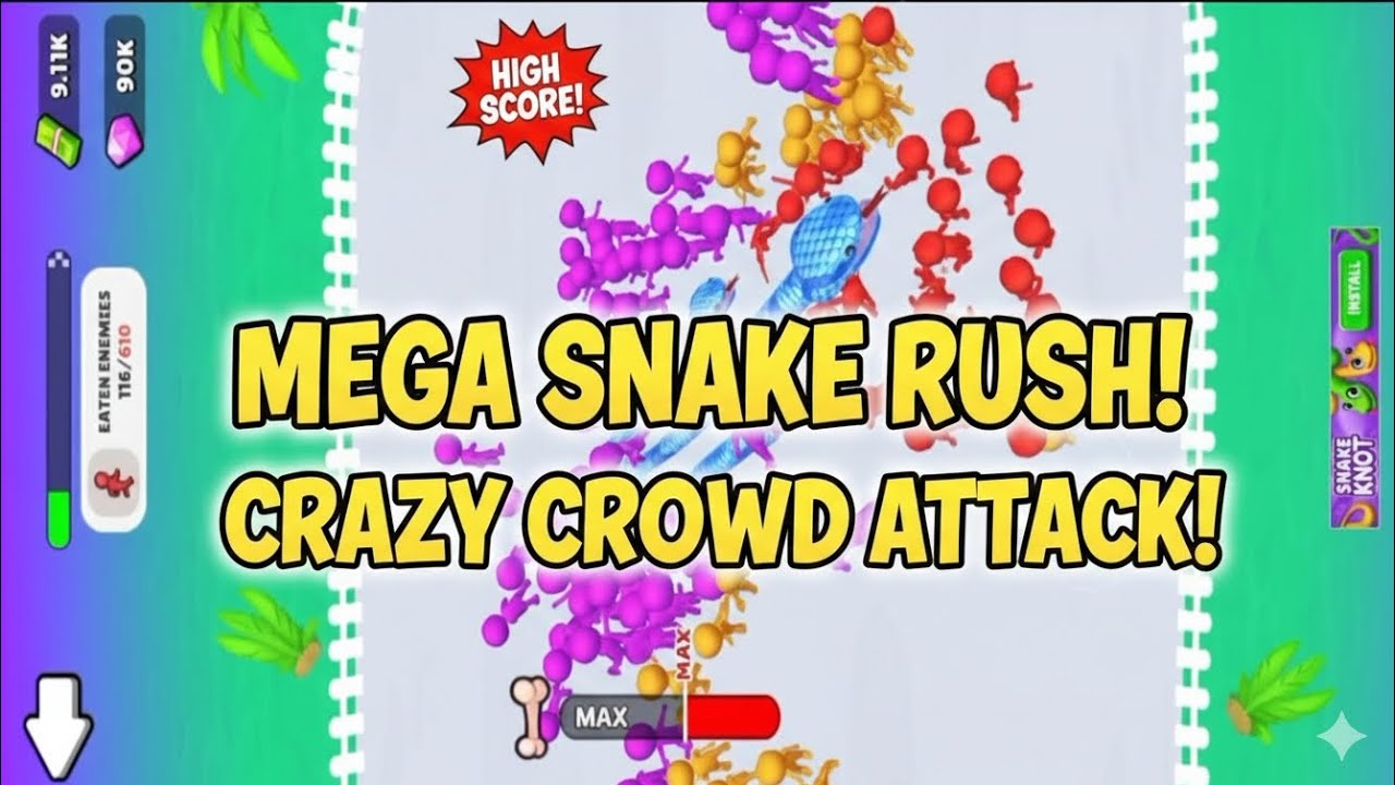 Mega Snake Rush: Level 12 Challenge! 🐍 | Crazy Crowd Attack! 🔥