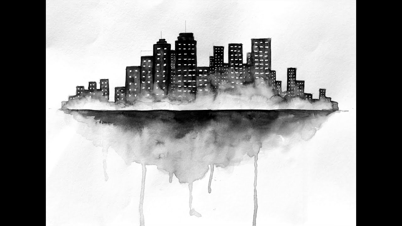 Nighttime City Skyline Painting