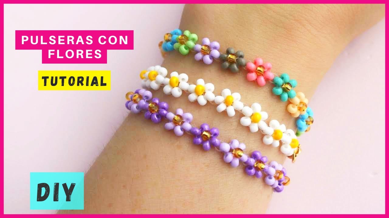 Pulsera de flores con abalorios. Manualidades DIY