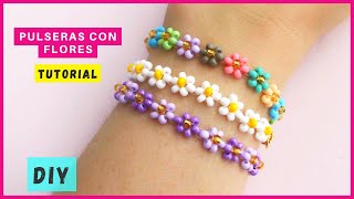HOW TO MAKE FLOWER BRACELET WITH BEADS 🌼 EASY STEP BY STEP / #flowerbracelets