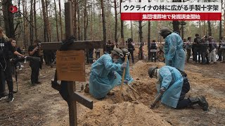 【速報】ウクライナの林に広がる手製十字架 集団埋葬地で発掘調査開始