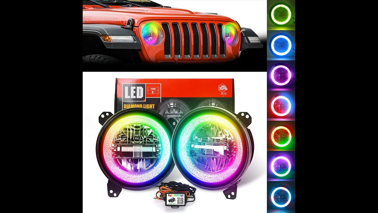 COWONE Led Round Headlights DIY RGB Color for Jeep Wrangler