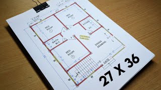 27 x 36 simple small floor plan design II 27 by 36 house map II 3 BHK house design