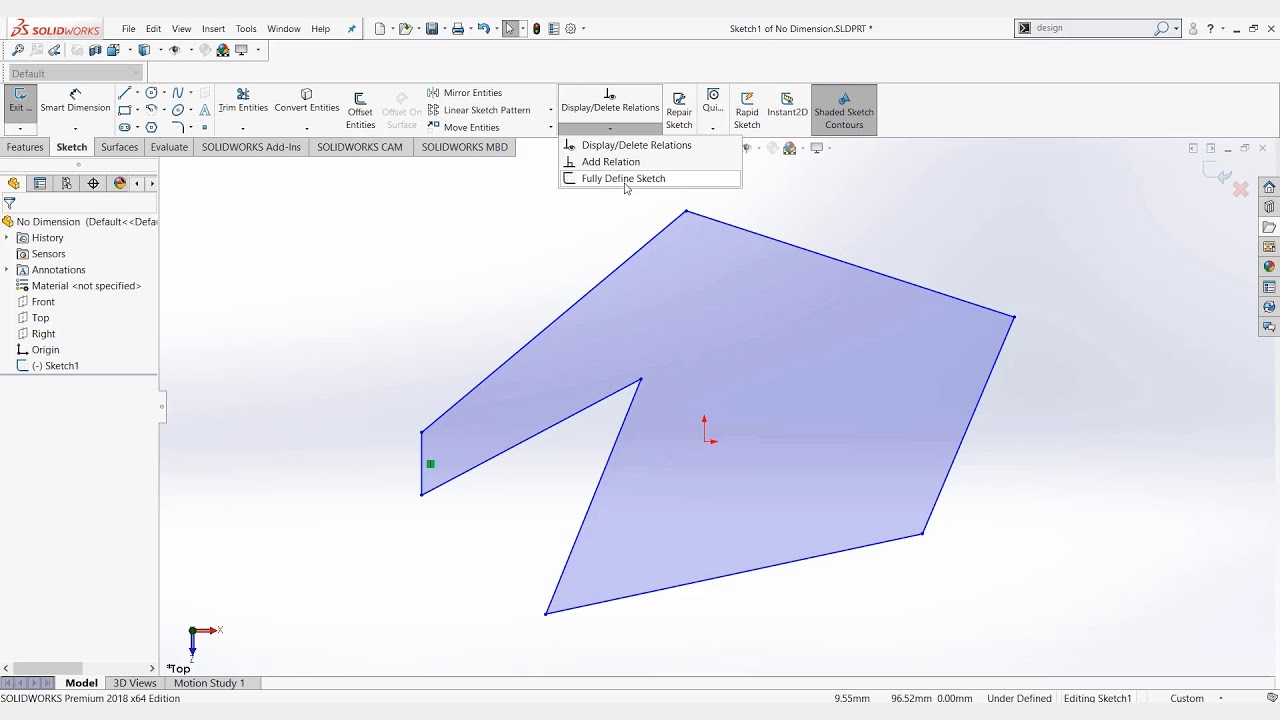 SOLIDWORKS  Fully Define Sketch Feature  YouTube