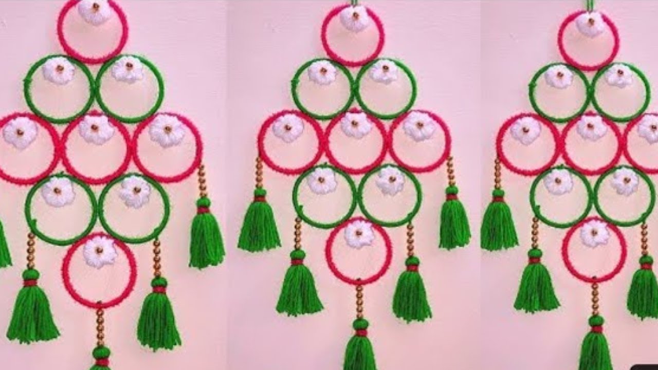 Wall Hanging Craft Ideas With Old Bangles / Woolen Wall Hanging Craft