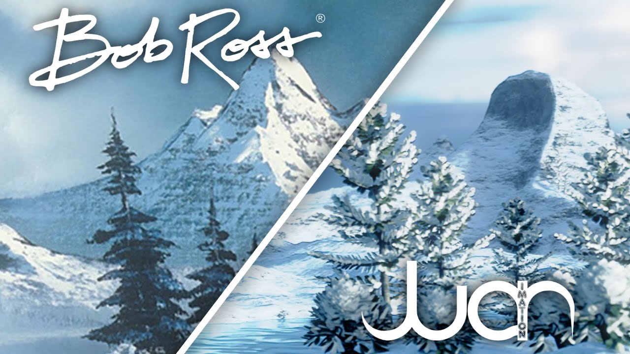 I recreated a Bob Ross painting in Blender 3D: 