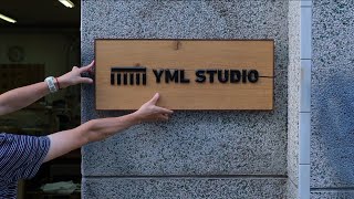 Use leftover flooring to making a studio sign