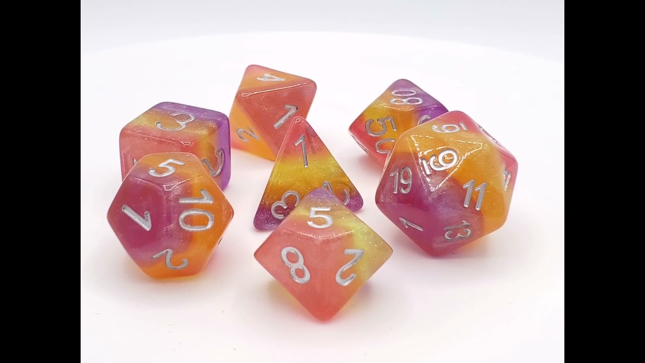 Old School 7 Piece DnD RPG Dice Set: Gradients -  Hard Candy