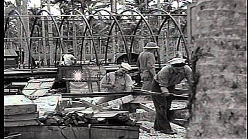 Men construct quonset huts in Espiritu Santo, Vanuatu during World War II. HD Stock Footage