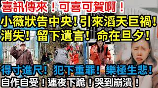 喜訊傳來！可喜可賀啊！小薇狀告中央！引來滔天巨禍！消失！留下遺言！命在旦夕！得寸進尺！犯下重罪！樂極生悲！自作自受！連夜下跪！哭到崩潰！
