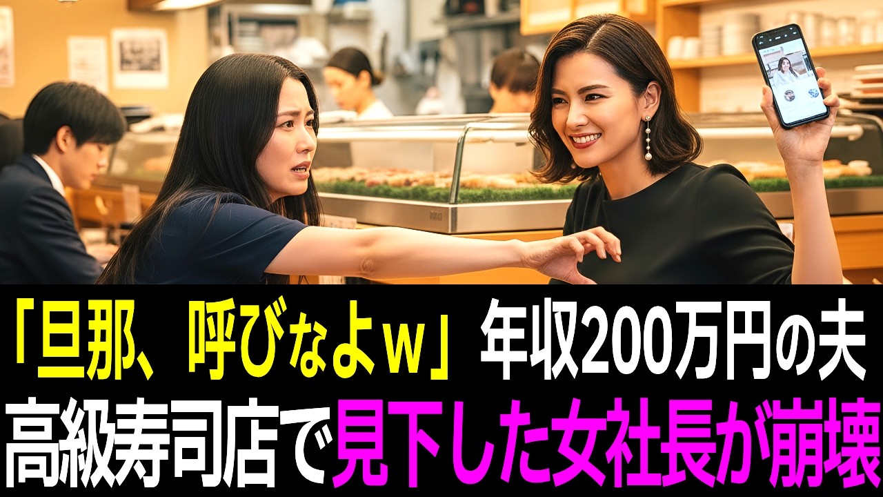 【スカッと】「旦那、呼びなよｗ」年収200万の夫を見下した女社長、高級寿司店での同窓会で膝から崩れ落ちた理由【シニア】